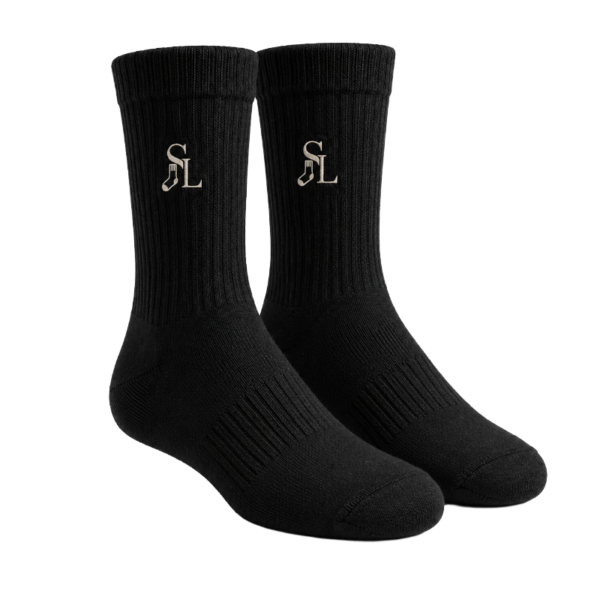Unisex Solid Black Cotton Athletic Crew Socks - Regular Fit